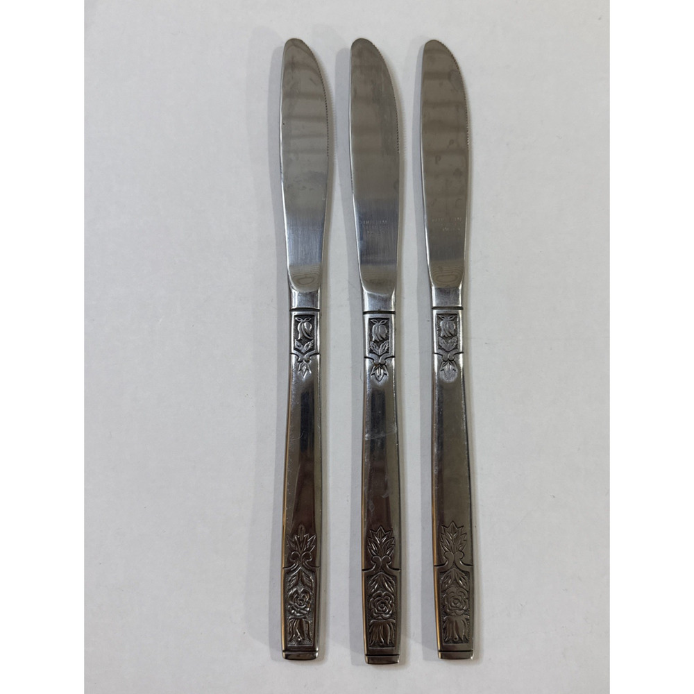 Set Of 3 - Imperial International Young Rose Dinner Knives Stainless Silverware